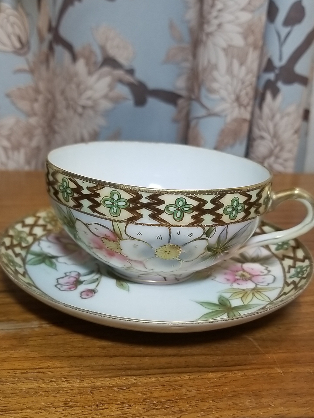 Vintage Handpainted Porcelain Teacup and Saucer- made in Nippon